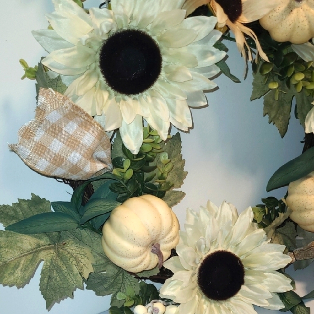 Floral Wreath with Sunflowers and Pumpkins - Picture 3 of 5